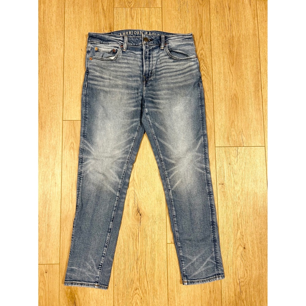 American Eagle Airflex+ Slim Jeans Mens 32x30 Medium Wash Blue Whiskered 6296